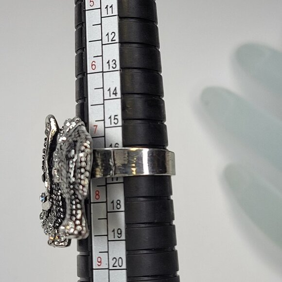 Silver Crystal Jeweled Elephant Adjustable Ring - Picture 9 of 10